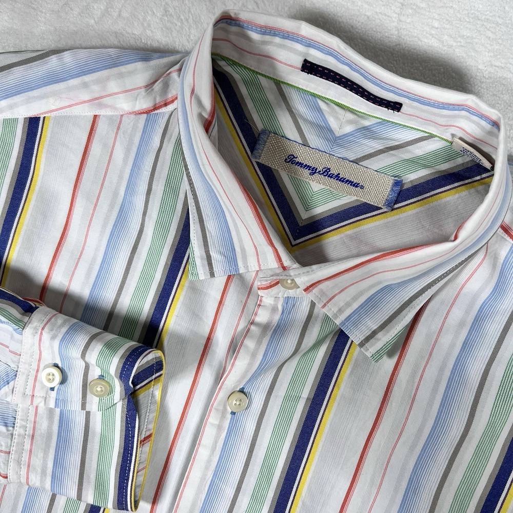 Tommy Bahama Shirt XL Long Sleeve Silk Blend Multicolor Vertical Striped